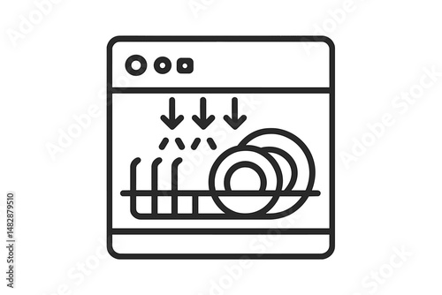 Dishwasher with clean dishes in modern kitchen preparing for next use in a residential setting