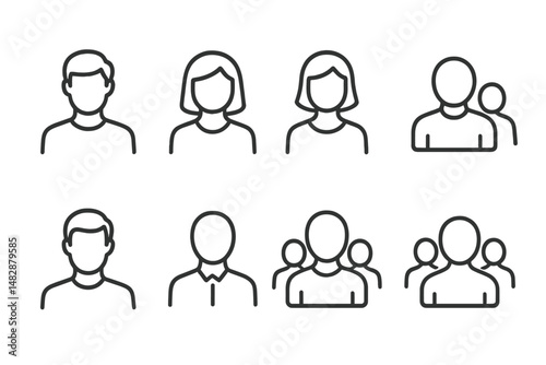 Diverse collection of people illustrations showcasing different hairstyles and attire in a minimalistic design