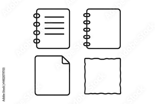 Varieties of notebook designs with different shapes and binding styles showcased on a white background