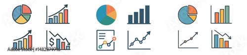 Colorful charts and graphs illustrate data trends and statistics in a modern design setting