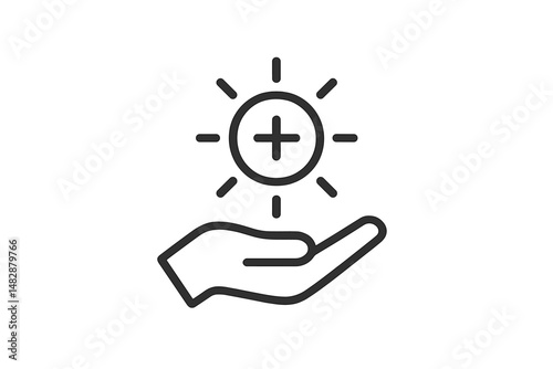 Hand holding sun symbolizing positivity and energy in a minimalist design