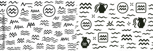 Creative abstract design featuring waves, vases, and flowing patterns on a white background