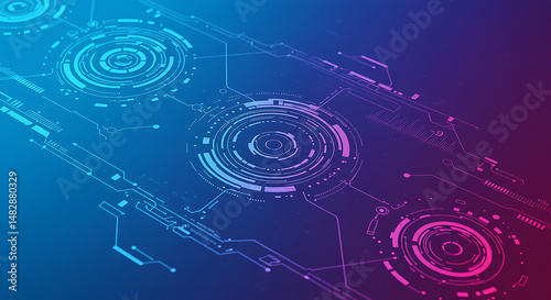Circles tech with blue pink gradient