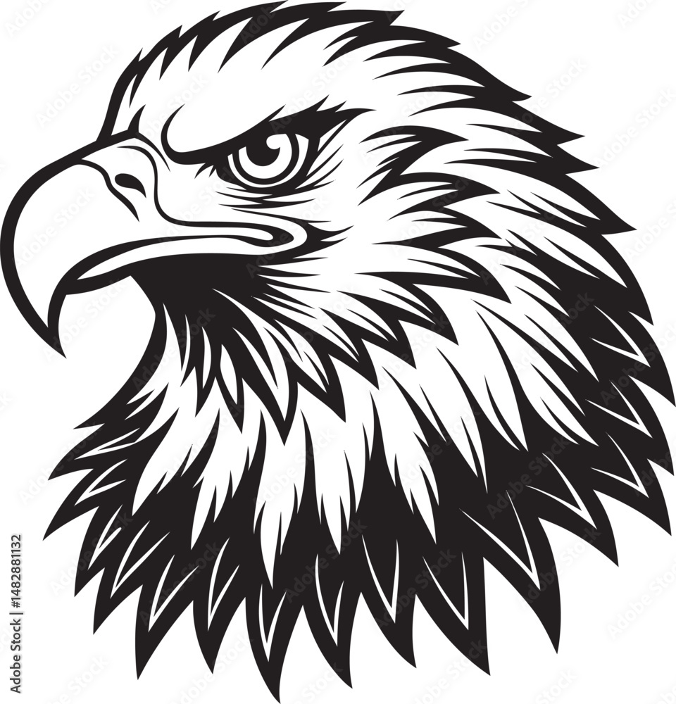 Obraz premium Minimalist eagle head silhouette vector in black, great for cutting machines like Cricut or Silhouette, Wildlife Silhouette Vector.
