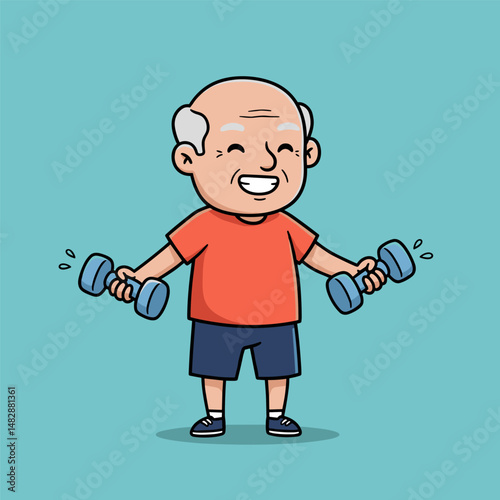 An old man is lifting dumbbells.