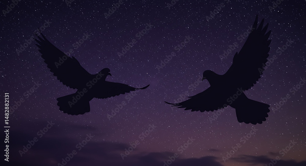 Fototapeta premium Starlit Flight: Two Birds, Silhouette Serenity