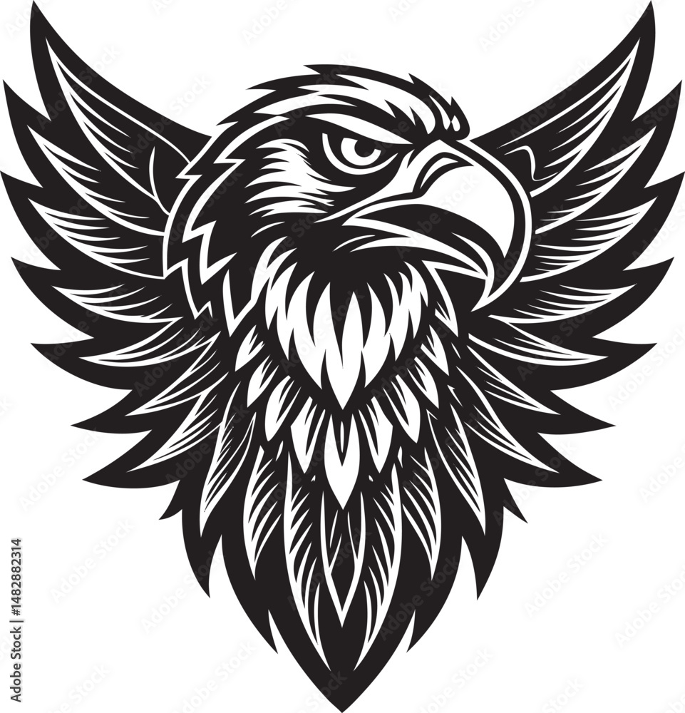Obraz premium Minimalist eagle head silhouette vector in black, great for cutting machines like Cricut or Silhouette, Wildlife Silhouette Vector.