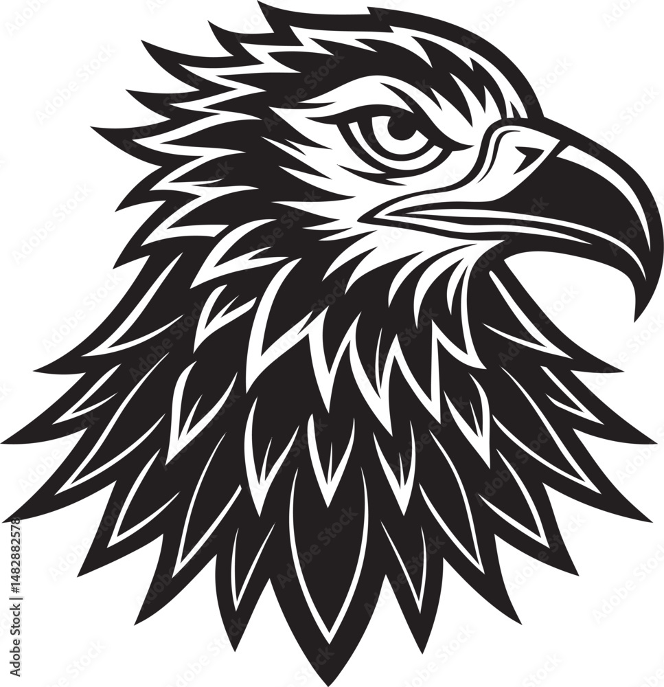 Obraz premium Minimalist eagle head silhouette vector in black, great for cutting machines like Cricut or Silhouette, Wildlife Silhouette Vector.