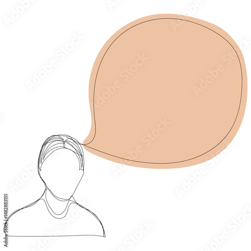 Sketch minimal concept man say think chat box drawing line art. Male boy think idea comment hand drawn continuous line concept white ioslated background.Abstract,vector,illustration.