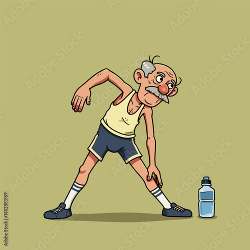 An old man is stretching his body.