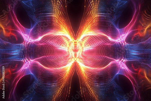 Futuristic abstract background with glowing lines and digital patterns. 