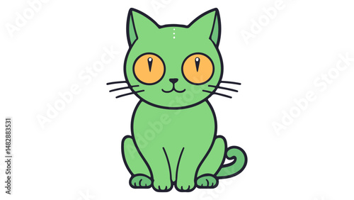 scary alien green cat with yellow eyes vector illustration