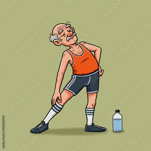 An old man is stretching his body.