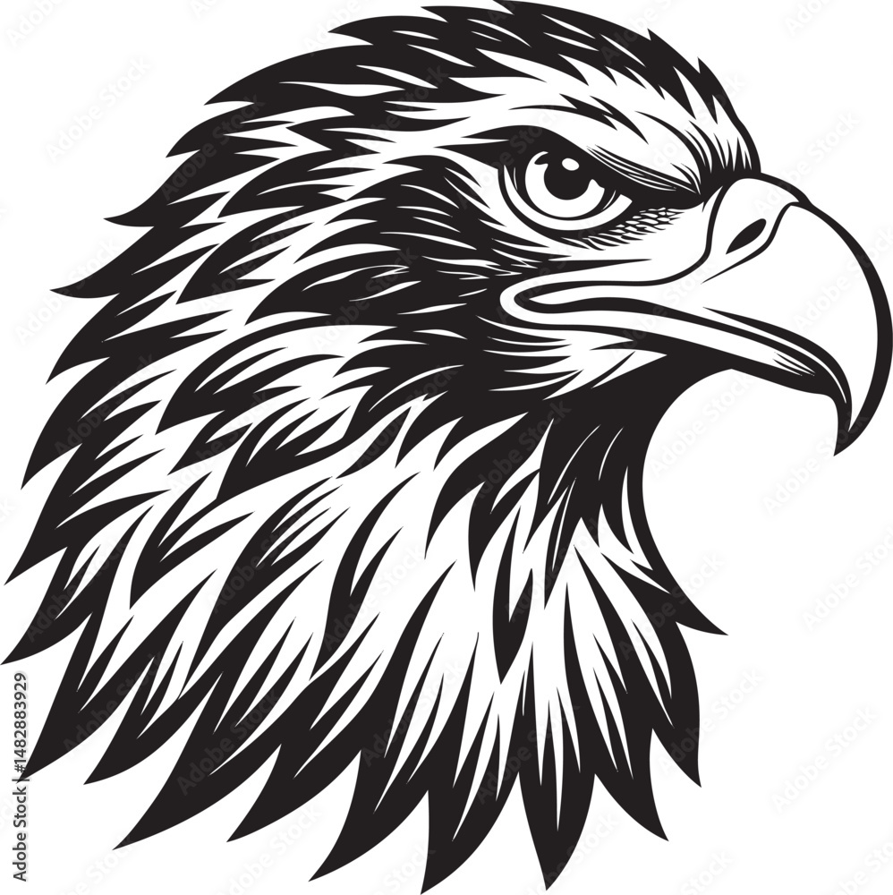 Minimalist eagle head silhouette vector in black, great for cutting machines like Cricut or Silhouette, Wildlife Silhouette Vector.