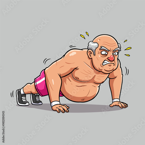 An old man is doing push-ups.