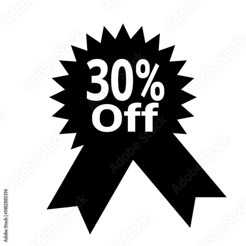 30% Off Sale Badge Black and White Discount Ribbon Icon for Marketing and Advertising Designs