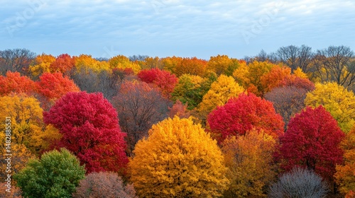 Fototapeta Naklejka Na Ścianę i Meble -  Autumn forest canopy ablaze in vibrant fall colors
