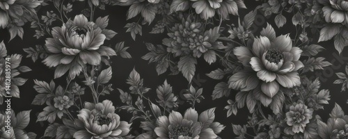 Delicate charcoal floral wallpaper, refined repeat pattern, wall, design element