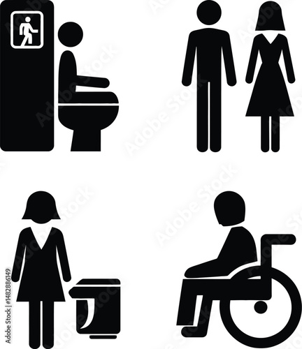 Restroom & Accessibility Symbol Silhouettes - Vector 