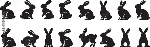 Rabbit silhouettes vector transparent white background.