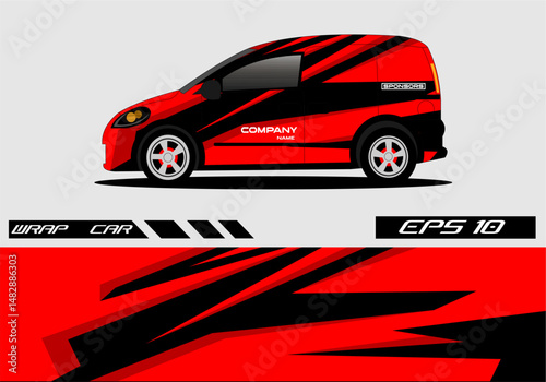 Stylish red and black van wrap design showcasing motion