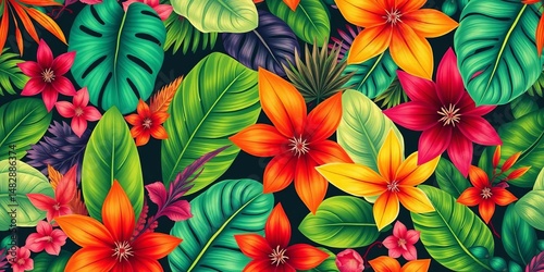 Wallpaper Mural Vibrant tropical foliage, floral seamless pattern ,  lush,  wallpaper Torontodigital.ca