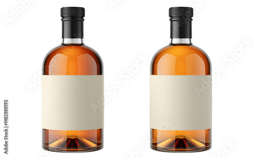 Two Elegant Whiskey Bottles with Blank Labels on white background