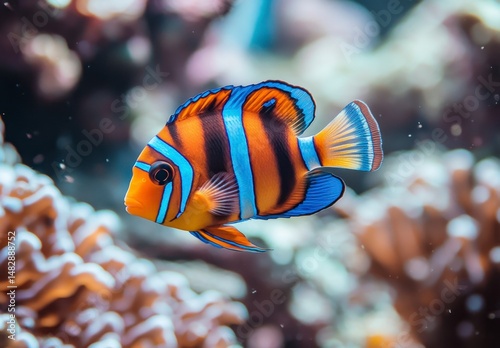 Vibrant Tropical Fish Swimming Through Coral Reef Environment photo