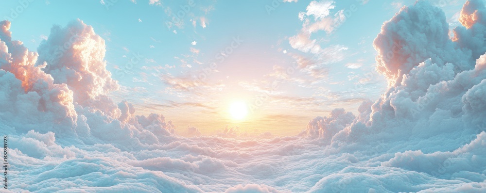 Fototapeta premium Serene Sunrise Over a Tranquil Cloudscape with Soft Colors