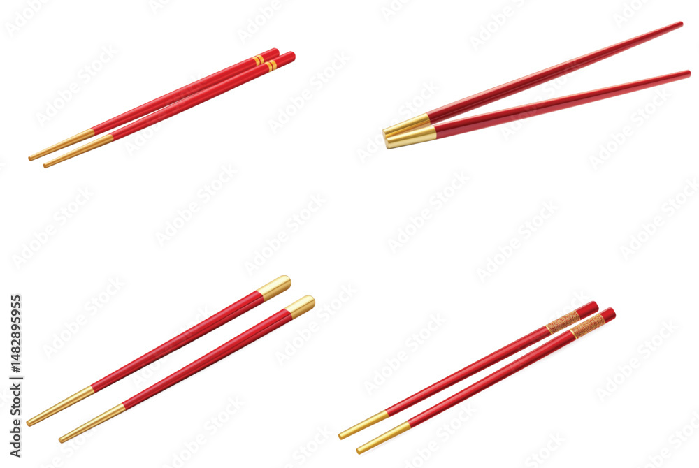 Elegant Red and Gold Chopsticks Set Traditional Asian Utensils on White Background
Elegant Red and Gold Chopsticks Set Traditional Asian Utensils on White Background