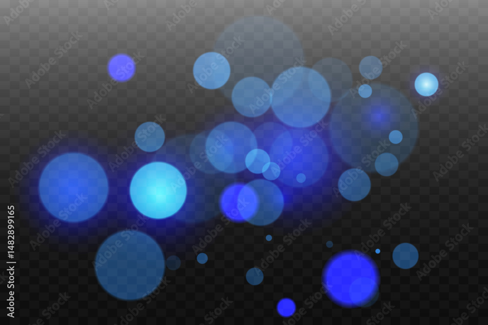 Abstract background. Frame for design. Blue bokeh on transparent background. Vector.