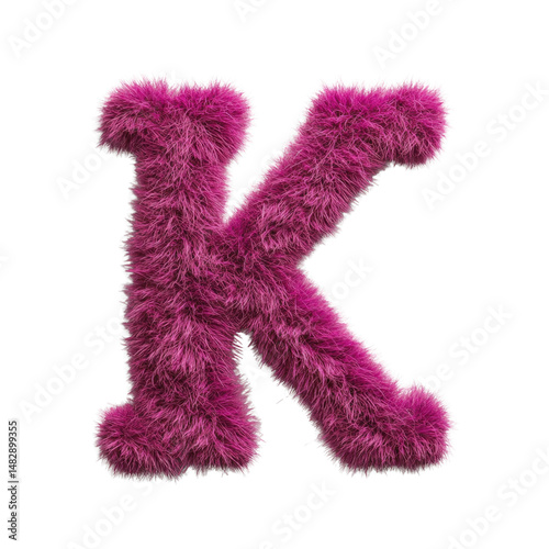 Fluffy pink furry letter K symbol decorative soft plush textured letter for creative design photo