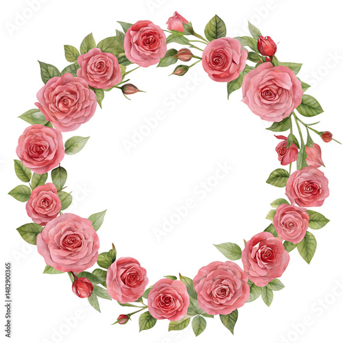 Watercolor Rose circle flower isolated on transparent background