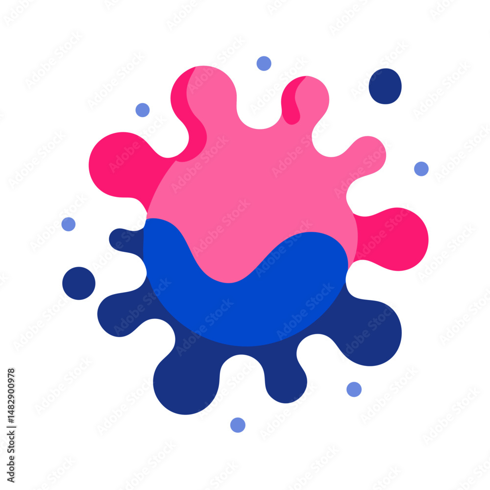 Fototapeta premium Blue and pink splash with rounded drips and blobs