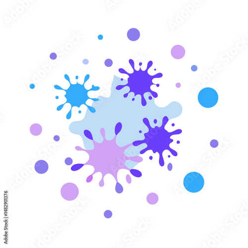 Dual splash of blue and purple paint with round dots