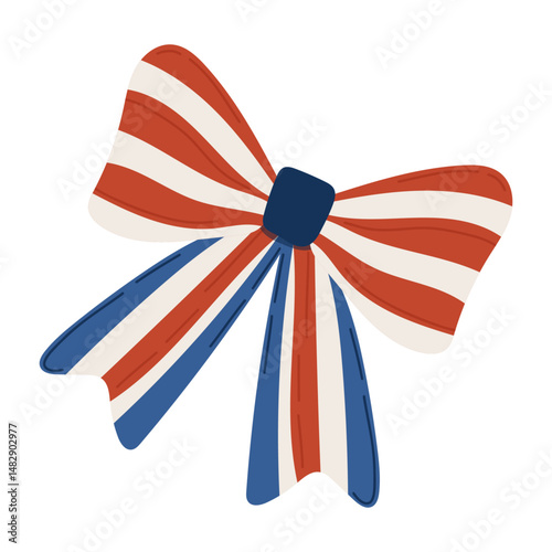 Vector illustration of a decorative bow in red, white, and blue colors, suitable for festive designs, patriotic projects, and holiday decorations