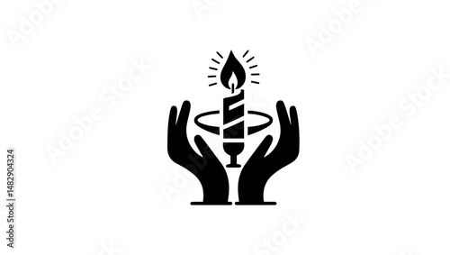 celebration icon with hands and candle light logo vector