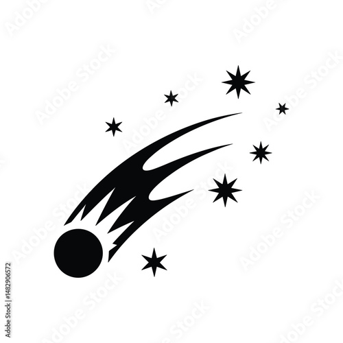 A comet streaking across the night sky surrounded by stars silhouette