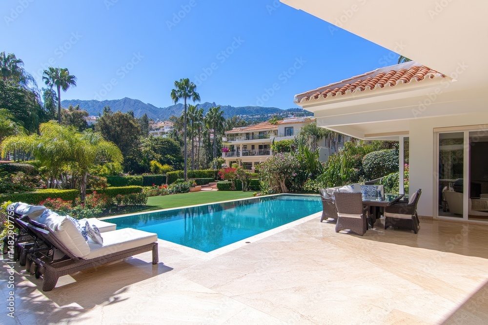 Fototapeta premium Luxurious Outdoor Patio with Pool
