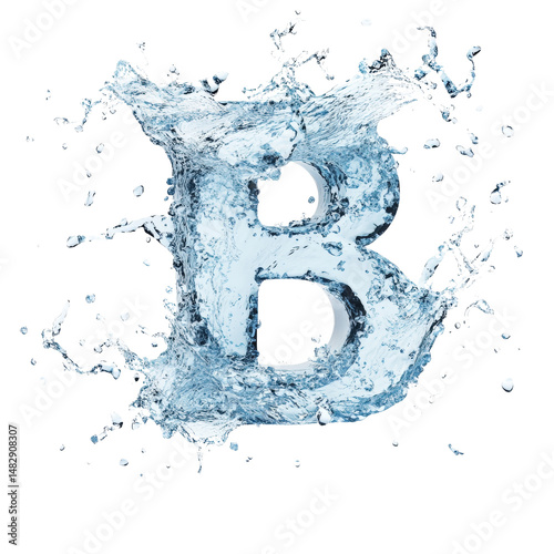 Dynamic Splashing Water Letter B and Water Droplets Creating Letter B in Motion Artistic Illustration
