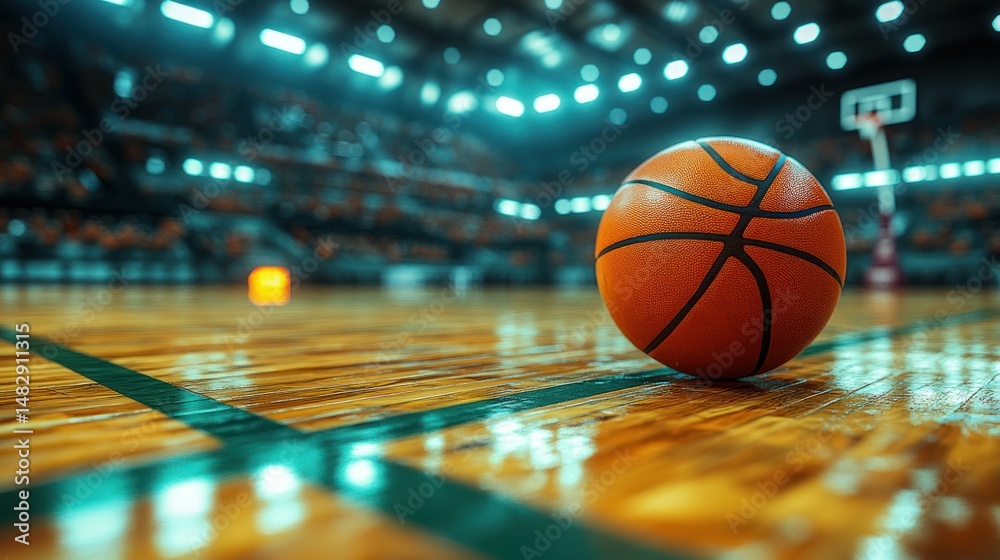 Basketball on court, stadium setting (1) Basketball on court, stadium setting (1)