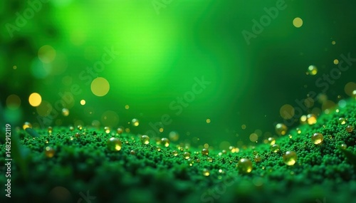 Golden accents on a vibrant green background, abstract design, nature inspired , opulent, tone