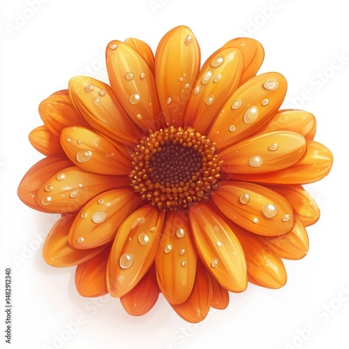 Vibrant Orange Flower with Water Droplets on White Background