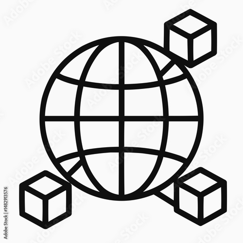 Minimal globe icon with connected cubes, representing global decentralized networks.