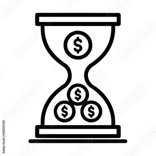 Minimal hourglass filled with coins, symbolizing staking over time.