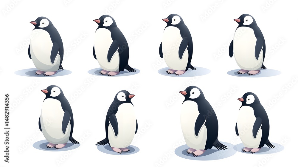 Obraz premium Isometric Penguins Cartoon Vector Illustration for Creative Projects
