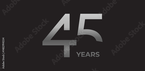 Sharp angled number 45 years in silver, strong geometric logo reflects experience, achievement. Corporate badge for 45-year milestones, commemorative branding. Vector illustration.