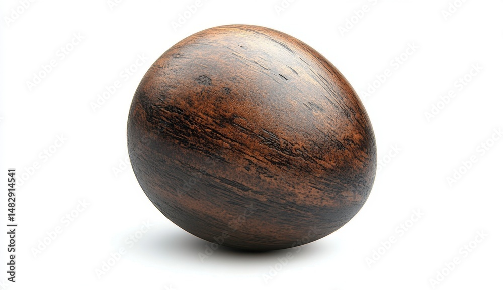 Realistic Brown Wooden Egg Captured in Studio Light on White Background Realistic Brown Wooden Egg Captured in Studio Light on White Background