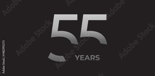 Sharp angled number 55 years in silver, strong geometric logo reflects experience, achievement. Corporate badge for 55-year milestones, commemorative branding. Vector illustration.