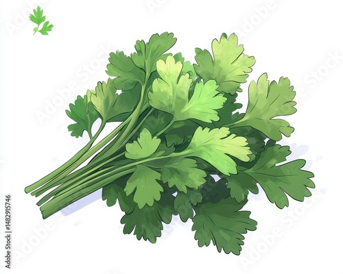 Fresh Green Cilantro Bunch on White Background for Culinary Use